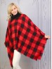 Loose Turtle Neck Plaid Poncho W/ Soft Frayed Ends